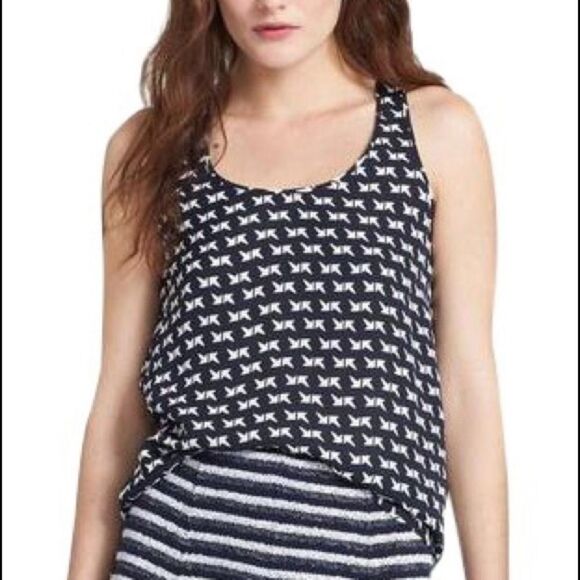 4/$100 Theory Silk Arrow Print Navy High-low Tank - Picture 2 of 15